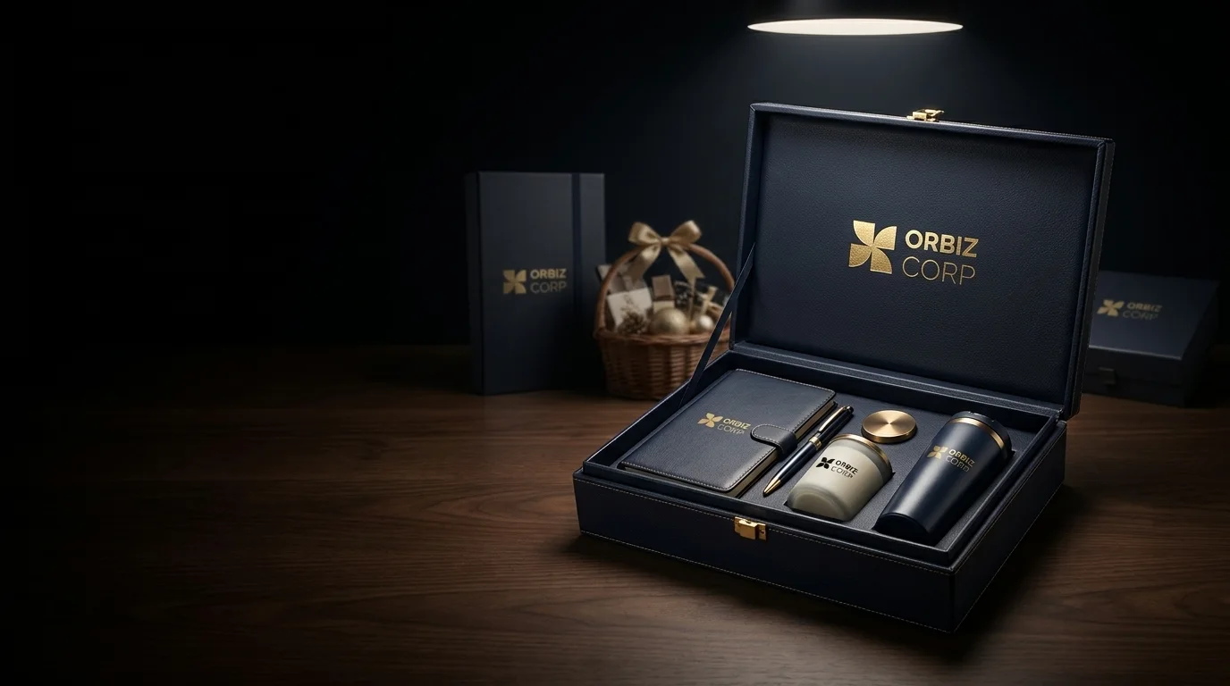 Premium executive gift set in a navy presentation box